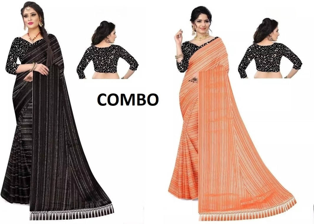     			VRAGI Georgette Striped Regular Saree With Unstitched Blouse Piece ( Multicolor )