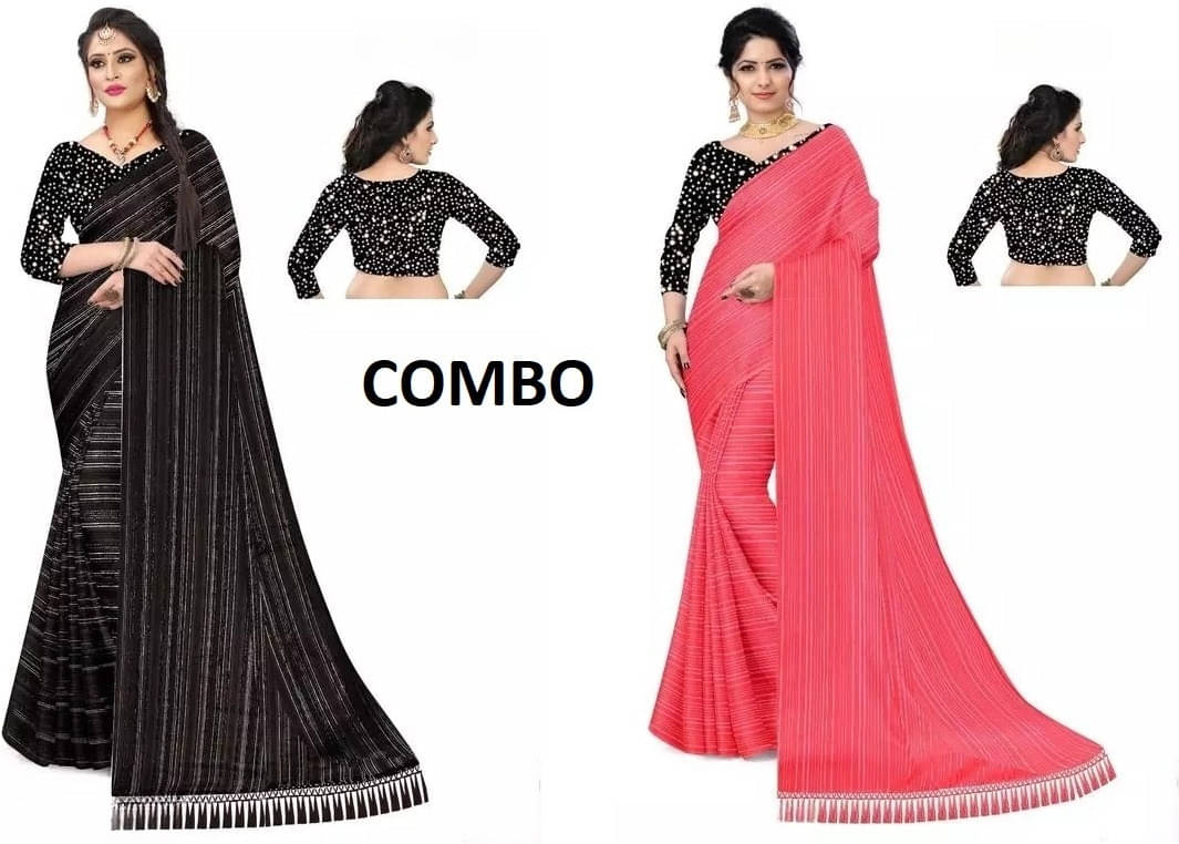 VRAGI Georgette Striped Regular Saree With Unstitched Blouse Piece ( Multicolor ) VRAGI Georgette Striped Regular Saree With Unstitched Blouse Piece ( Multicolor )