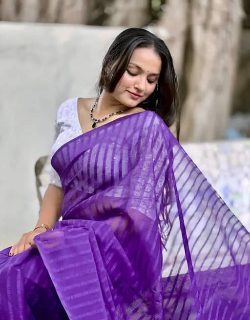 VRAGI Georgette Woven Regular Saree With Unstitched Blouse Piece ( Purple ) VRAGI Georgette Woven Regular Saree With Unstitched Blouse Piece ( Purple )