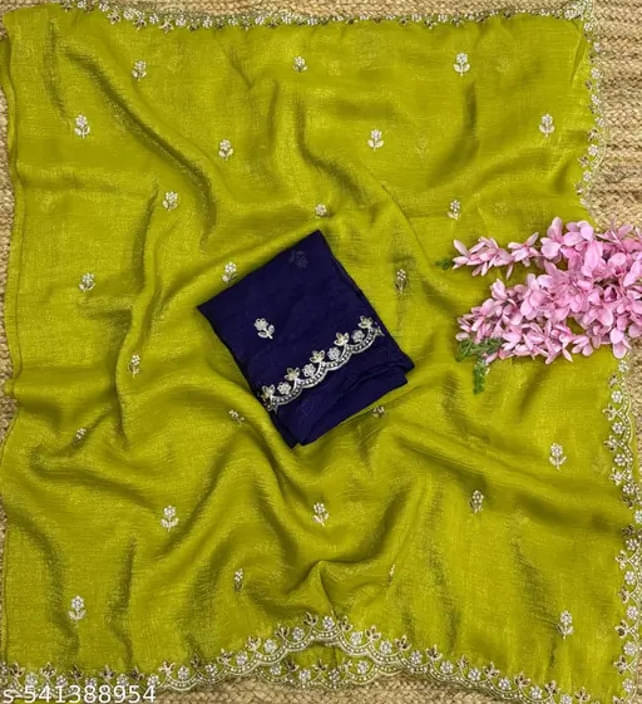 VRAGI Jimmy Choo Embroidered Regular Saree With Unstitched Blouse Piece ( Yellow ) VRAGI Jimmy Choo Embroidered Regular Saree With Unstitched Blouse Piece ( Yellow )