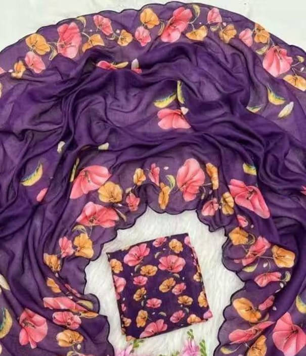 VRAGI Linen Printed Regular Saree With Unstitched Blouse Piece ( Purple ) VRAGI Linen Printed Regular Saree With Unstitched Blouse Piece ( Purple )
