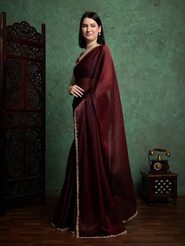 VRAGI Linen Self Design Regular Saree With Unstitched Blouse Piece ( Brown ) VRAGI Linen Self Design Regular Saree With Unstitched Blouse Piece ( Brown )