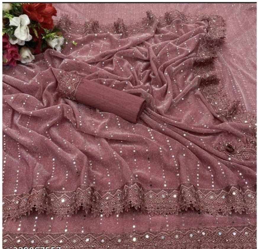     			VRAGI Lycra Applique Regular Saree With Unstitched Blouse Piece ( Magenta )