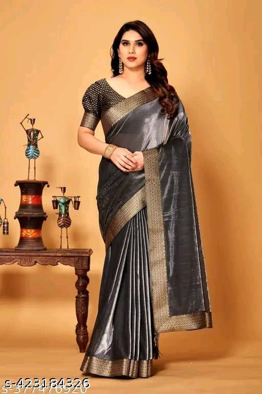    			VRAGI Lycra Embellished Banarasi saree With Unstitched Blouse Piece ( Grey )