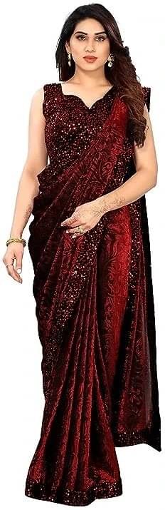 VRAGI Lycra Embellished Banarasi saree With Unstitched Blouse Piece ( Red ) VRAGI Lycra Embellished Banarasi saree With Unstitched Blouse Piece ( Red )