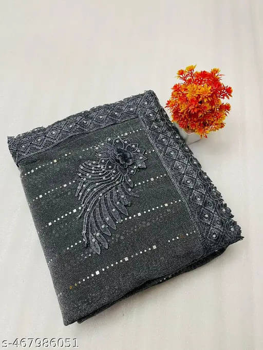 VRAGI Lycra Embellished Regular Saree With Unstitched Blouse Piece ( Grey ) VRAGI Lycra Embellished Regular Saree With Unstitched Blouse Piece ( Grey )