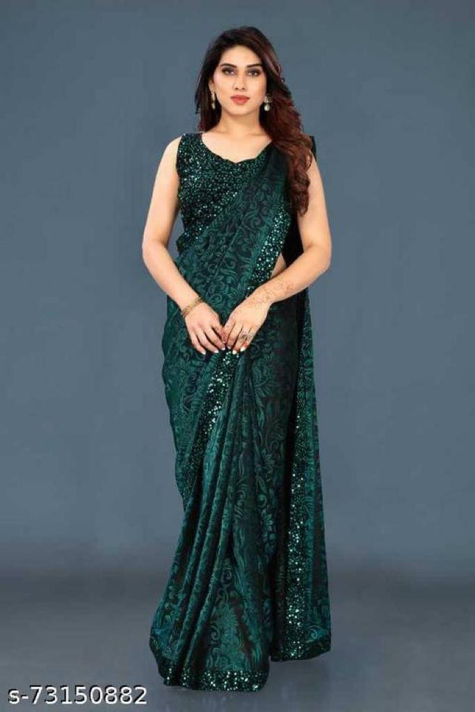     			VRAGI Lycra Embellished Regular Saree With Unstitched Blouse Piece ( Green )