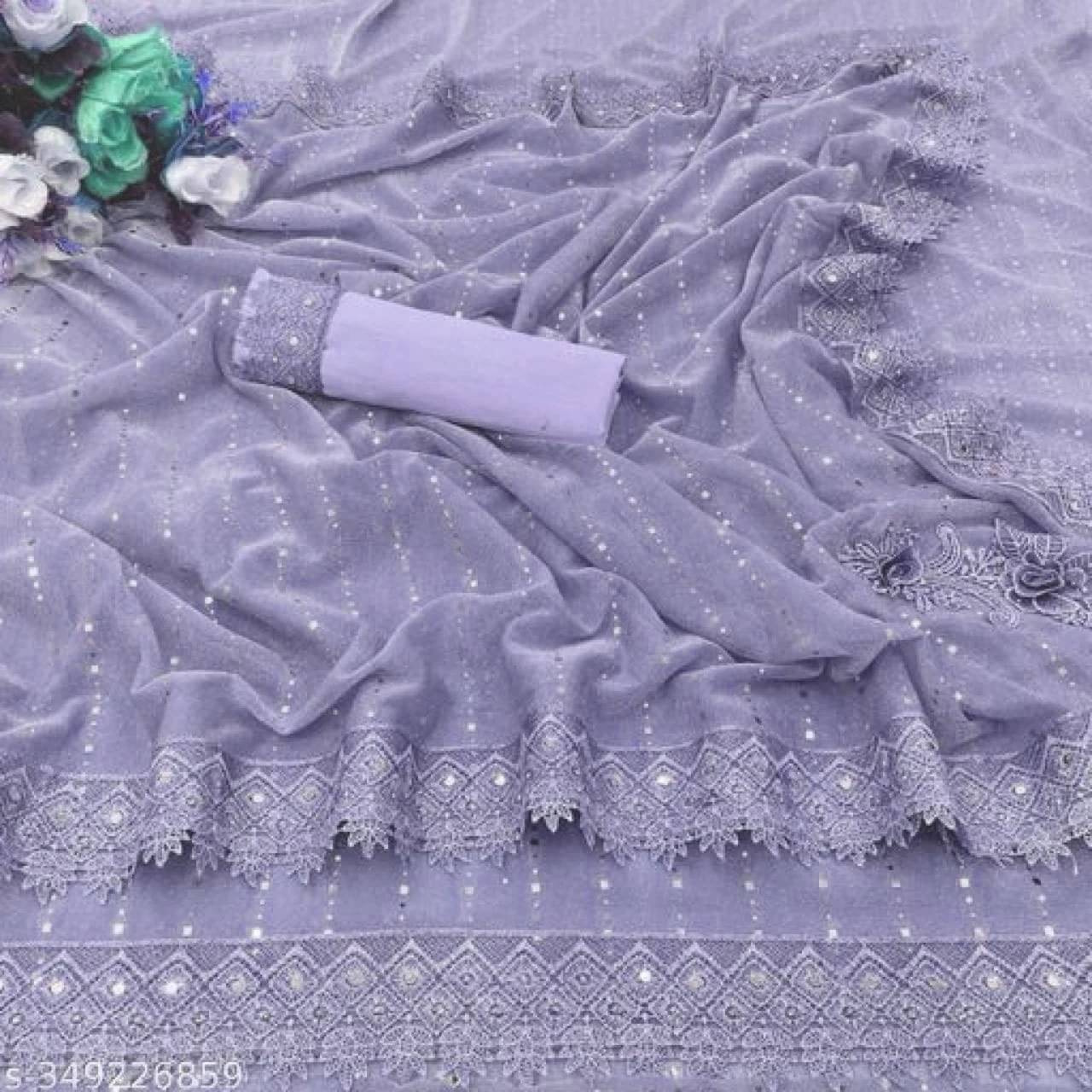     			VRAGI Lycra Embellished Regular Saree With Unstitched Blouse Piece ( Purple )