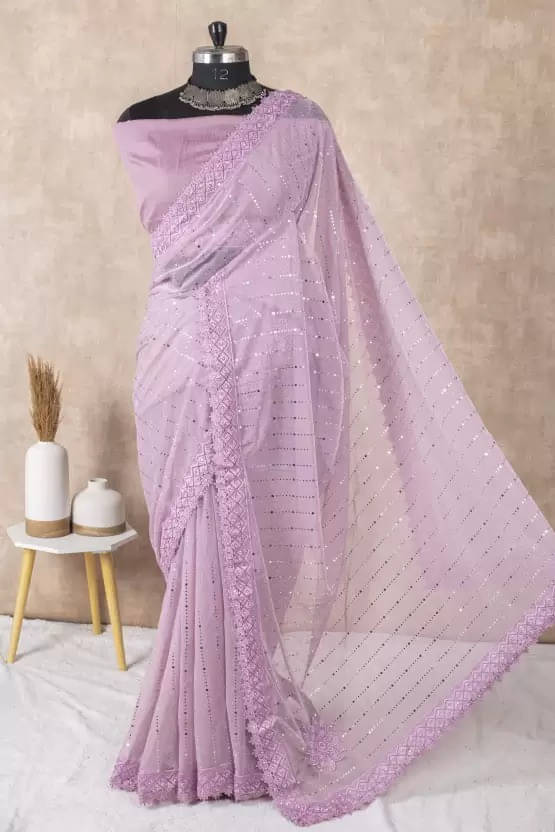    			VRAGI Lycra Embellished Regular Saree With Unstitched Blouse Piece ( Pink )