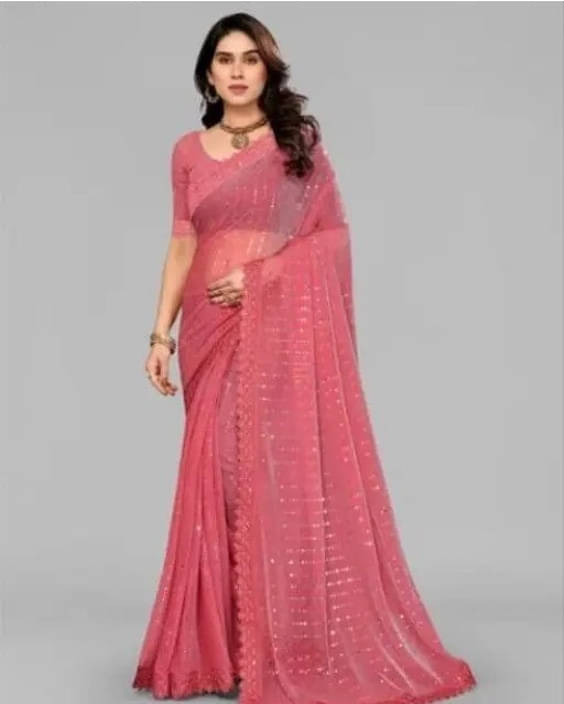     			VRAGI Lycra Embellished Regular Saree With Unstitched Blouse Piece ( Pink )