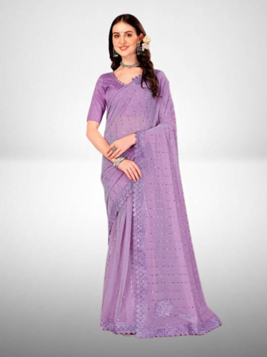 VRAGI Lycra Embellished Regular Saree With Unstitched Blouse Piece ( Purple ) VRAGI Lycra Embellished Regular Saree With Unstitched Blouse Piece ( Purple )
