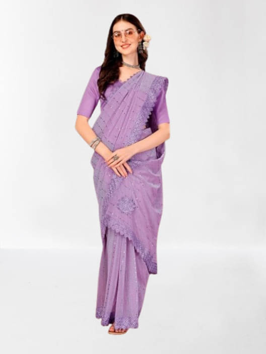 VRAGI Lycra Embellished Regular Saree With Unstitched Blouse Piece ( Purple ) VRAGI Lycra Embellished Regular Saree With Unstitched Blouse Piece ( Purple )