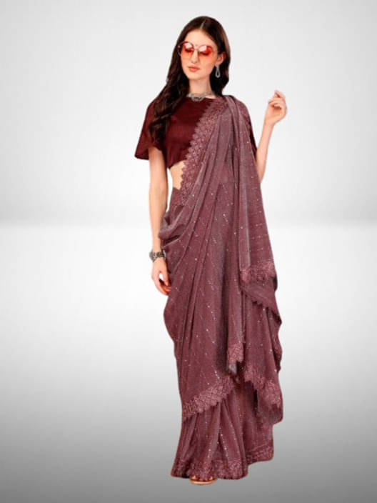 VRAGI Lycra Embellished Regular Saree With Unstitched Blouse Piece ( Maroon ) VRAGI Lycra Embellished Regular Saree With Unstitched Blouse Piece ( Maroon )