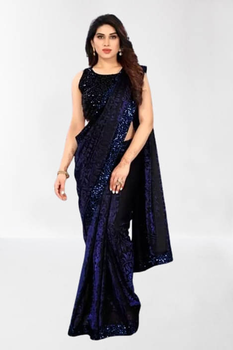     			VRAGI Lycra Embellished Regular Saree With Unstitched Blouse Piece ( Blue )