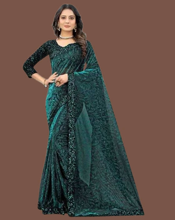 VRAGI Lycra Embellished Regular Saree With Unstitched Blouse Piece ( Green ) VRAGI Lycra Embellished Regular Saree With Unstitched Blouse Piece ( Green )