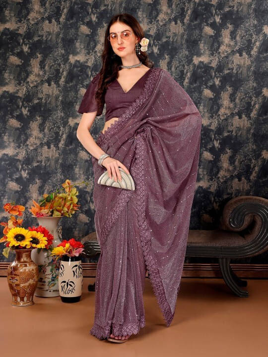     			VRAGI Lycra Embellished Regular Saree With Unstitched Blouse Piece ( Magenta )