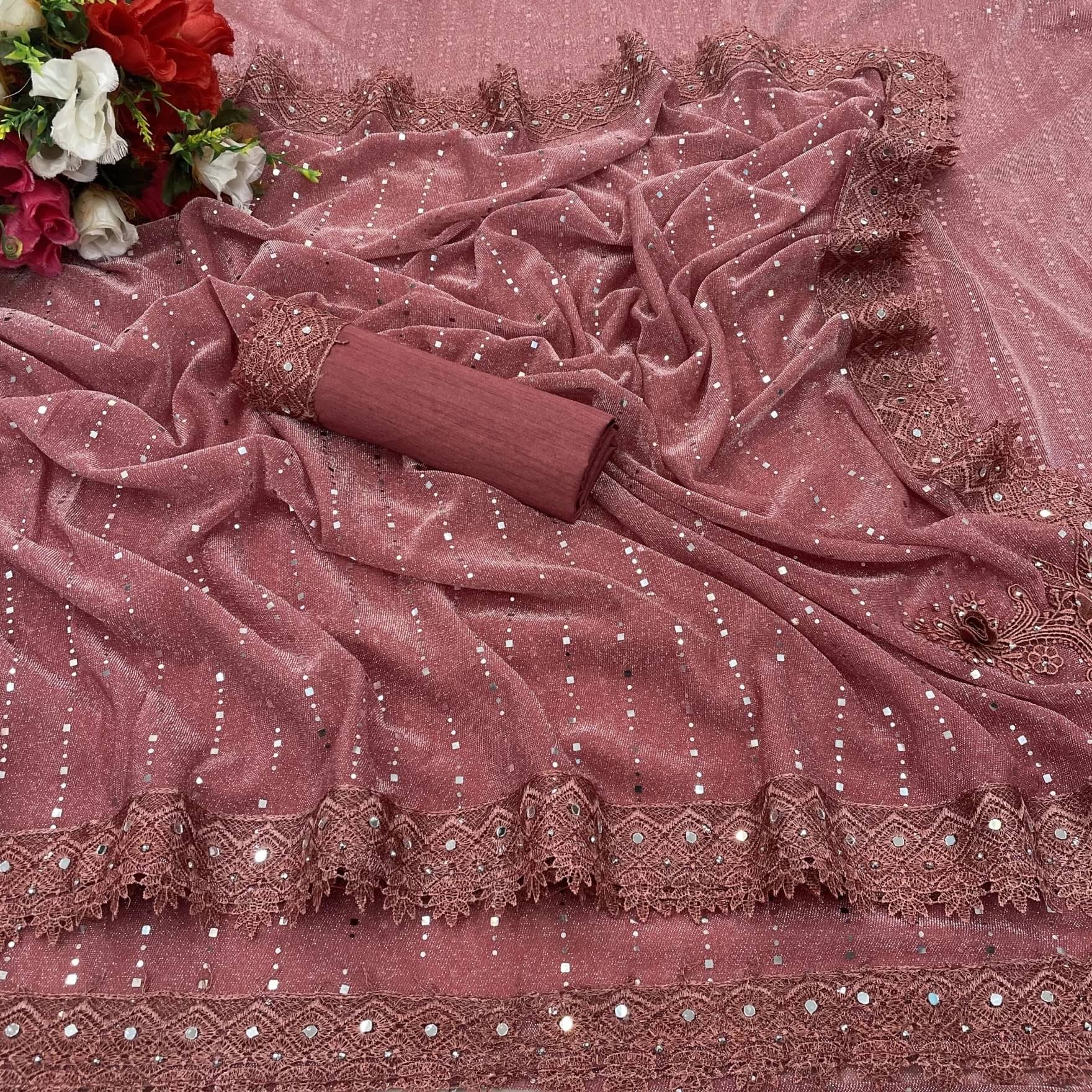 VRAGI Lycra Embellished Regular Saree With Unstitched Blouse Piece ( Pink ) VRAGI Lycra Embellished Regular Saree With Unstitched Blouse Piece ( Pink )