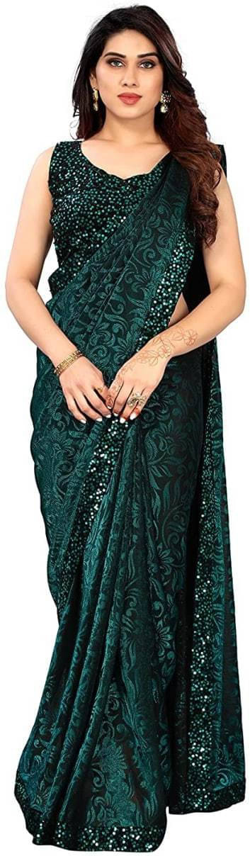 VRAGI Lycra Embellished Regular Saree With Unstitched Blouse Piece ( Green ) VRAGI Lycra Embellished Regular Saree With Unstitched Blouse Piece ( Green )