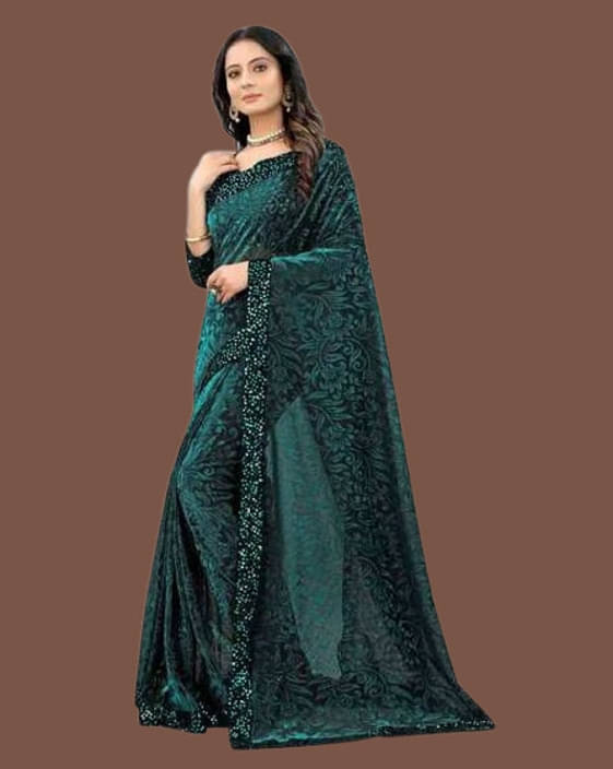     			VRAGI Lycra Embellished Regular Saree With Unstitched Blouse Piece ( Green )
