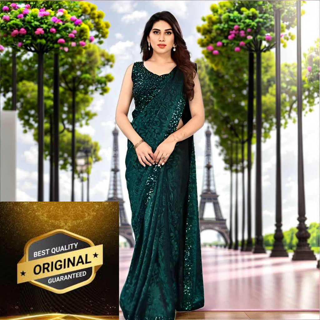 VRAGI Lycra Embellished Regular Saree With Unstitched Blouse Piece ( Green ) VRAGI Lycra Embellished Regular Saree With Unstitched Blouse Piece ( Green )
