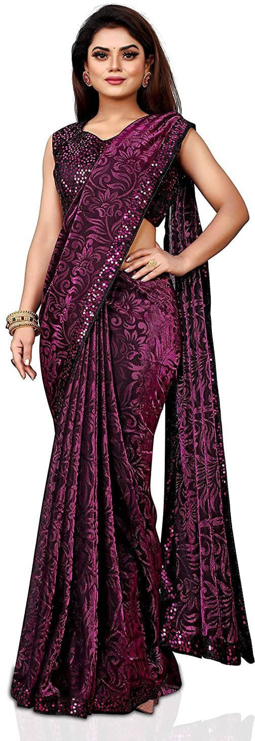 VRAGI Lycra Embellished Regular Saree With Unstitched Blouse Piece ( Purple ) VRAGI Lycra Embellished Regular Saree With Unstitched Blouse Piece ( Purple )