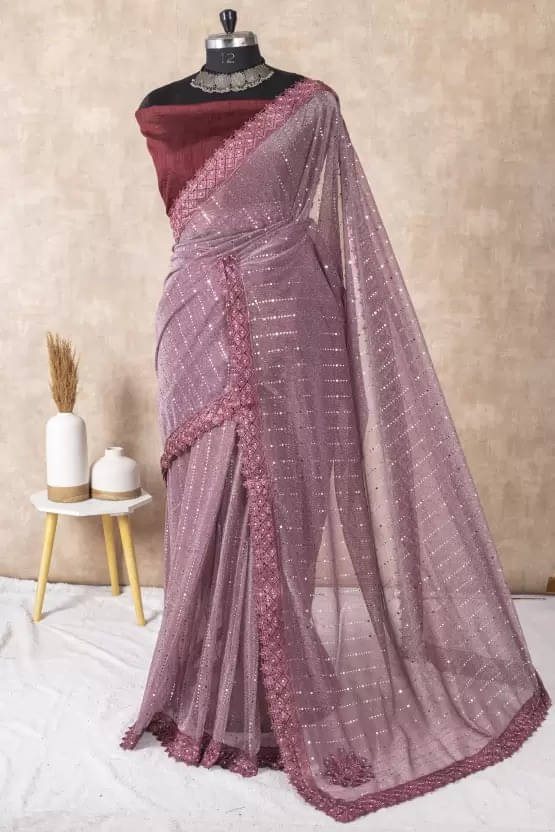 VRAGI Lycra Embellished Regular Saree With Unstitched Blouse Piece ( Maroon ) VRAGI Lycra Embellished Regular Saree With Unstitched Blouse Piece ( Maroon )