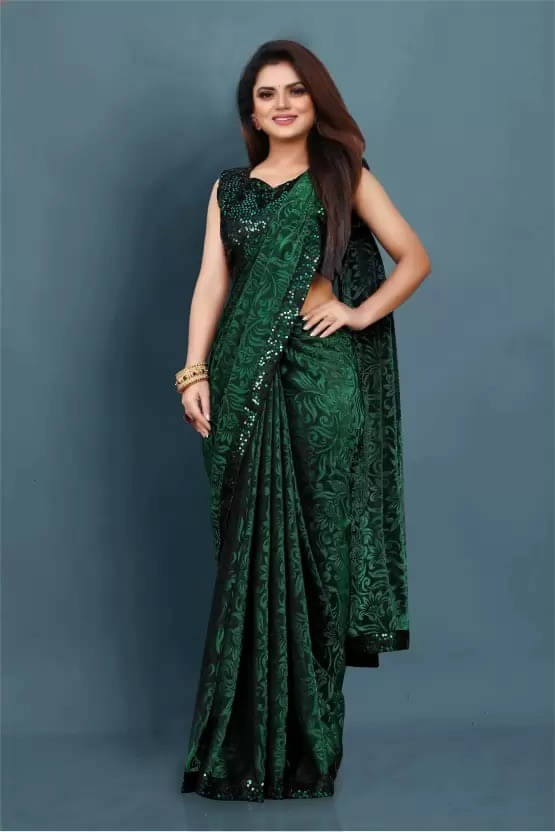     			VRAGI Lycra Embellished Regular Saree With Unstitched Blouse Piece ( Green )
