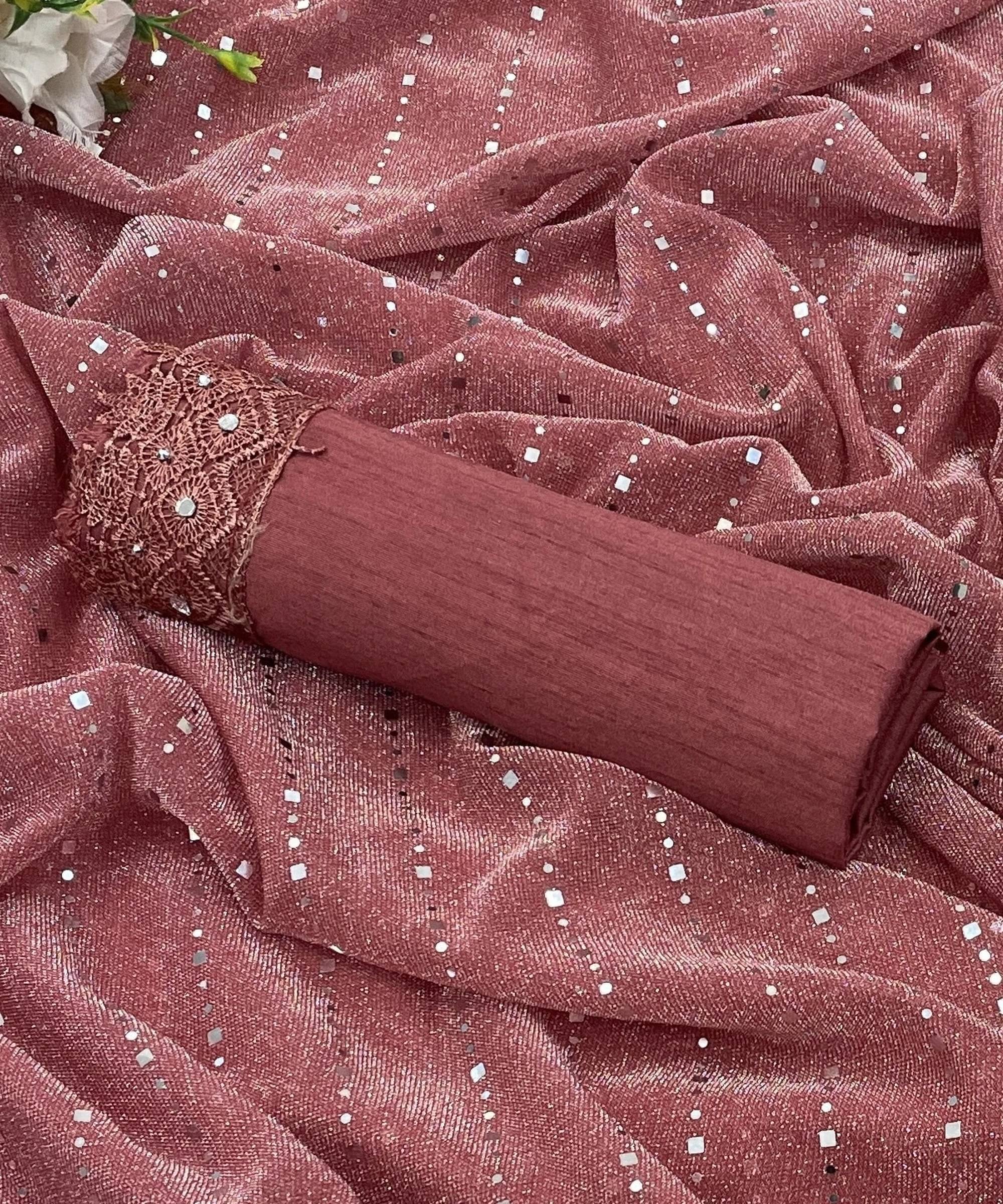VRAGI Lycra Embellished Regular Saree With Unstitched Blouse Piece ( Pink ) VRAGI Lycra Embellished Regular Saree With Unstitched Blouse Piece ( Pink )