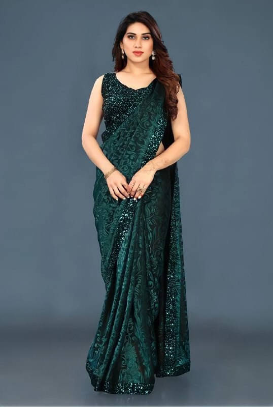 VRAGI Lycra Embellished Regular Saree With Unstitched Blouse Piece ( Light Blue ) VRAGI Lycra Embellished Regular Saree With Unstitched Blouse Piece ( Light Blue )