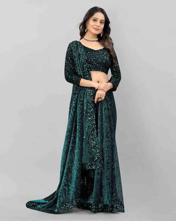 VRAGI Lycra Embellished Regular Saree With Unstitched Blouse Piece ( Green ) VRAGI Lycra Embellished Regular Saree With Unstitched Blouse Piece ( Green )