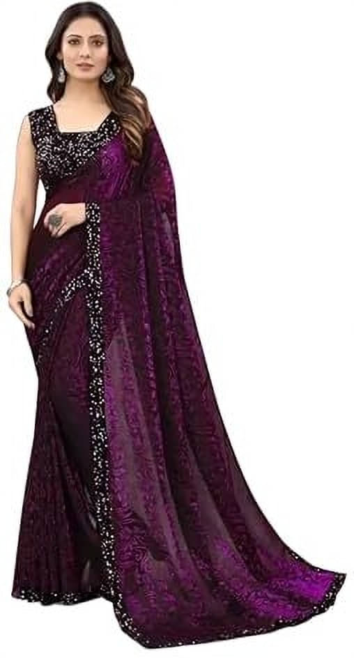     			VRAGI Lycra Embellished Regular Saree With Unstitched Blouse Piece ( Pink )