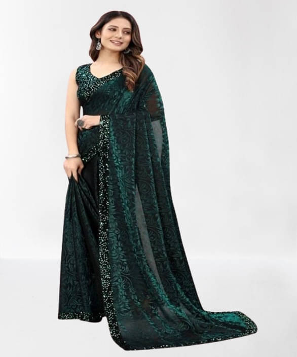     			VRAGI Lycra Embellished Regular Saree With Unstitched Blouse Piece ( Green )