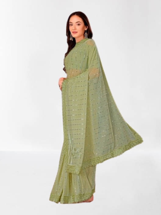 VRAGI Lycra Embellished Regular Saree With Unstitched Blouse Piece ( Light Green ) VRAGI Lycra Embellished Regular Saree With Unstitched Blouse Piece ( Light Green )