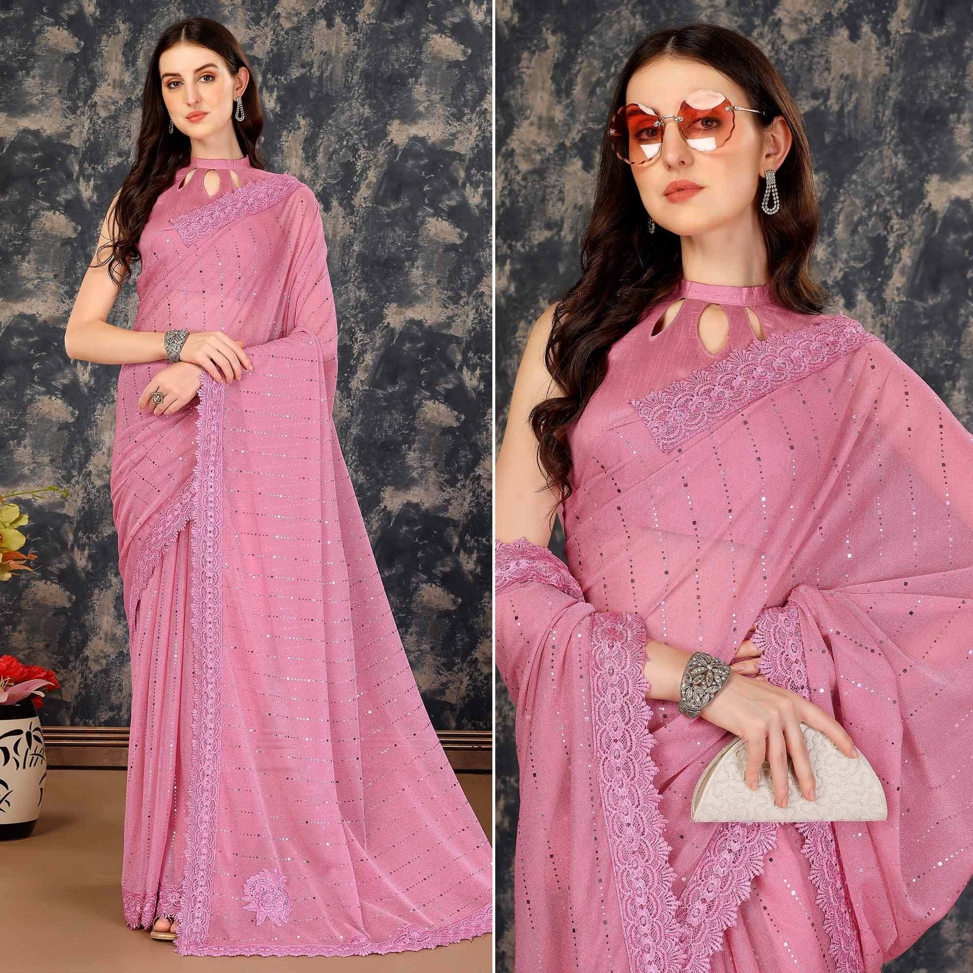     			VRAGI Lycra Embellished Regular Saree With Unstitched Blouse Piece ( Pink )