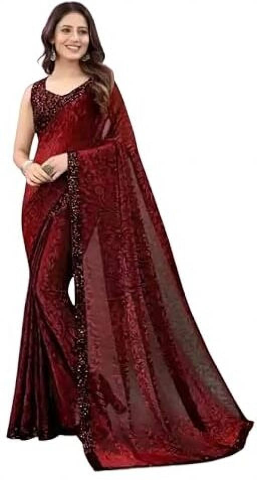 VRAGI Lycra Embellished Regular Saree With Unstitched Blouse Piece ( Maroon ) VRAGI Lycra Embellished Regular Saree With Unstitched Blouse Piece ( Maroon )