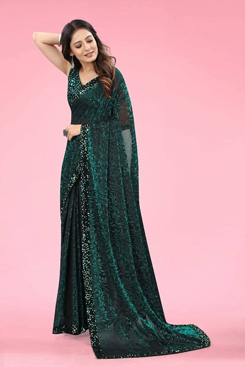     			VRAGI Lycra Embellished Regular Saree With Unstitched Blouse Piece ( Green )