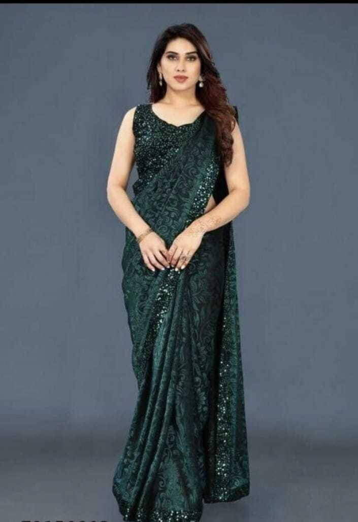     			VRAGI Lycra Embroidered Regular Saree With Unstitched Blouse Piece ( Green )