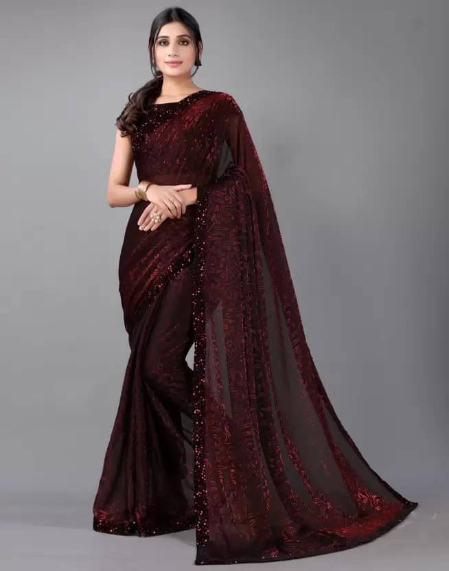     			VRAGI Lycra Embroidered Regular Saree With Unstitched Blouse Piece ( Maroon )