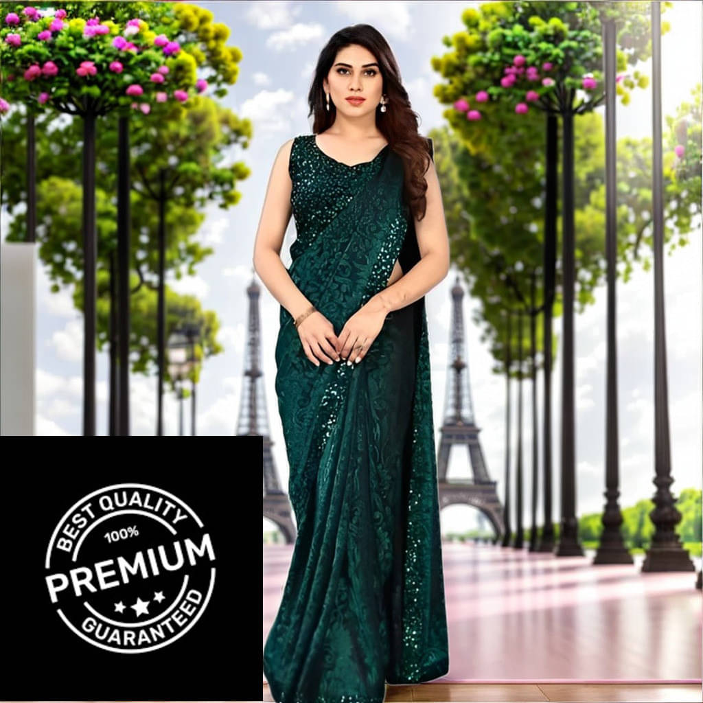VRAGI Lycra Embroidered Regular Saree With Unstitched Blouse Piece ( Green )     			VRAGI Lycra Embroidered Regular Saree With Unstitched Blouse Piece ( Green )