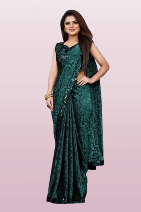     			VRAGI Lycra Printed Regular Saree With Unstitched Blouse Piece ( Green )