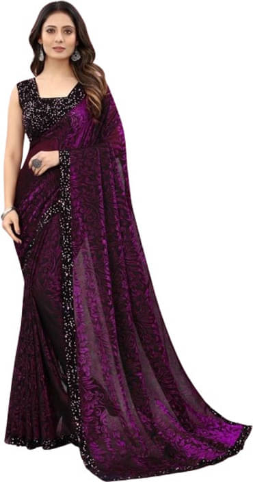     			VRAGI Lycra Printed Regular Saree With Unstitched Blouse Piece ( Purple )