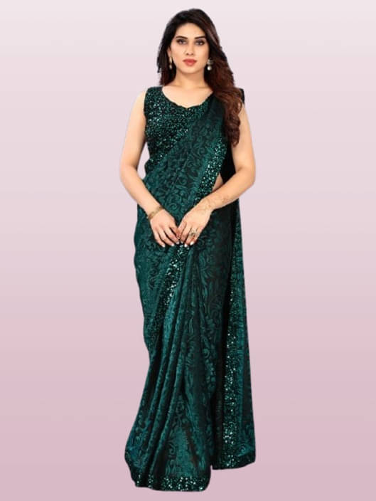 VRAGI Lycra Printed Regular Saree With Unstitched Blouse Piece ( Green ) VRAGI Lycra Printed Regular Saree With Unstitched Blouse Piece ( Green )