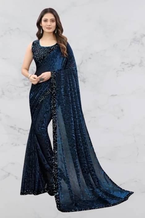     			VRAGI Lycra Printed Regular Saree With Unstitched Blouse Piece ( Blue )