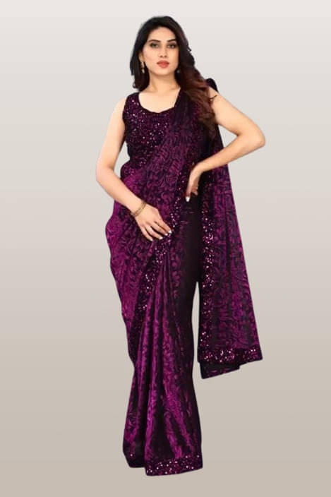     			VRAGI Lycra Printed Regular Saree With Unstitched Blouse Piece ( Purple )