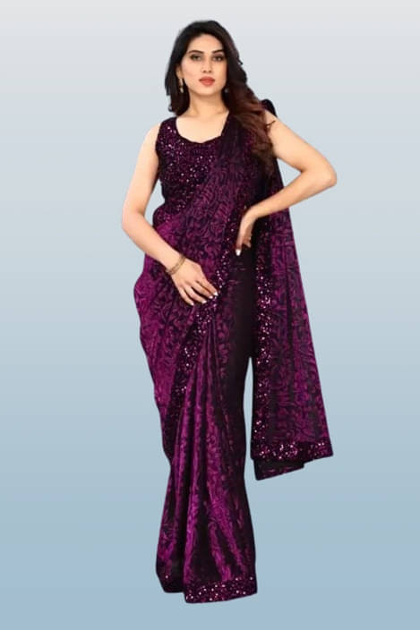     			VRAGI Lycra Printed Regular Saree With Unstitched Blouse Piece ( Purple )