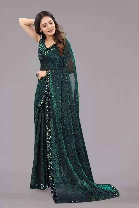     			VRAGI Lycra Printed Regular Saree With Unstitched Blouse Piece ( Green )