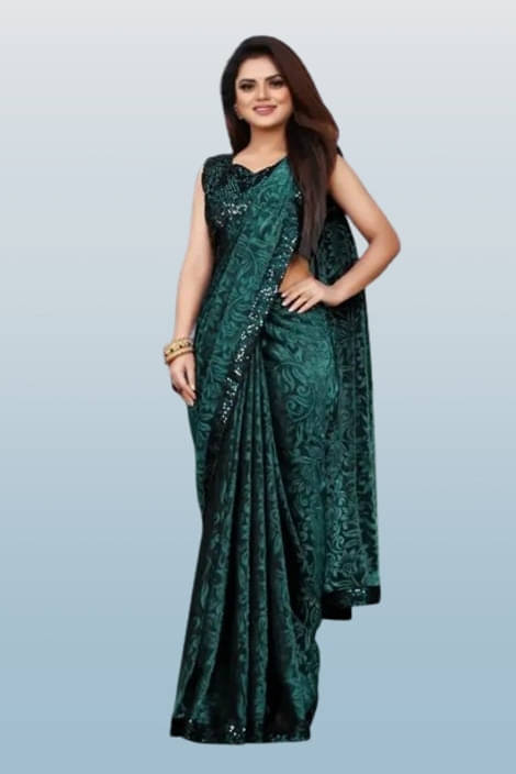     			VRAGI Lycra Printed Regular Saree With Unstitched Blouse Piece ( Green )