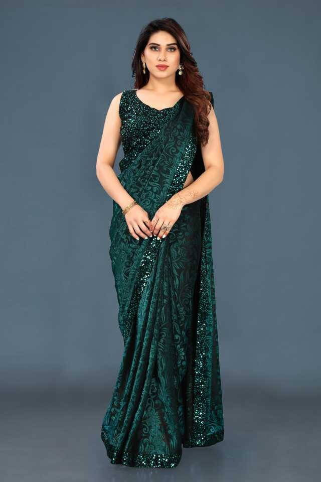 VRAGI Lycra Printed Regular Saree With Unstitched Blouse Piece ( Green ) VRAGI Lycra Printed Regular Saree With Unstitched Blouse Piece ( Green )