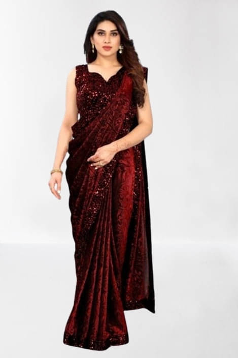 VRAGI Lycra Printed Regular Saree With Unstitched Blouse Piece ( Maroon ) VRAGI Lycra Printed Regular Saree With Unstitched Blouse Piece ( Maroon )