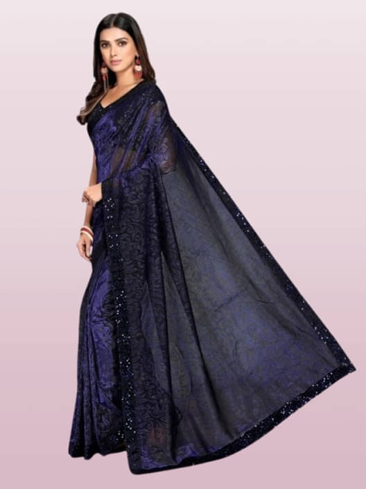     			VRAGI Lycra Printed Regular Saree With Unstitched Blouse Piece ( Navy Blue )